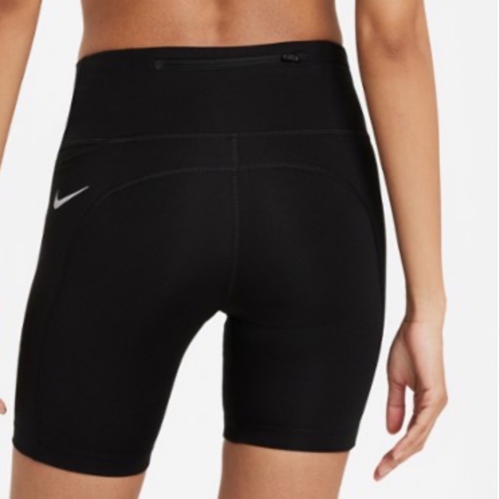 Nike Dri-FIT Womens Black High Rise Biker Running Shorts Zipper Pocket XS
